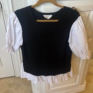 Anthropologie Black and White Puff Sleeve Sweater